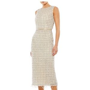 MacDuggal beaded sheath fringe dress